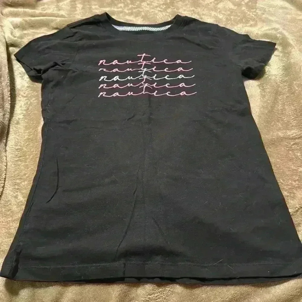 Nautica Black Tee with Pink Script Logo
